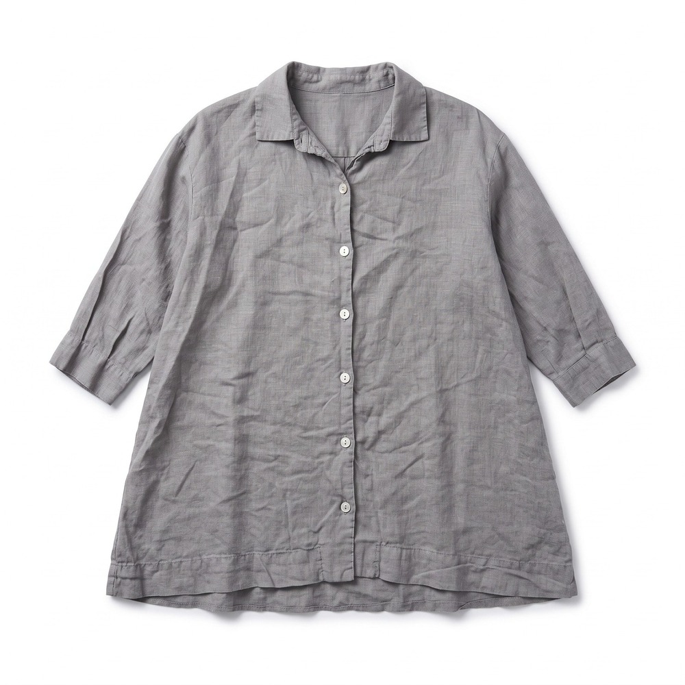 bryn WALKER Womens Gray Linen Tunic Shirt 3/4 Sleeve Button Front